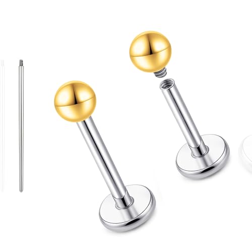 limerencia 18G Reintitan Body Piercing Schmuck, G23 Hypoallergene Flache Rückseite Innengewinde Tragus Helix Knorpel Muschel Medusa Lippen Labret Piercing Ohrstecker für Damen Herren(Kugel Goldene) von limerencia