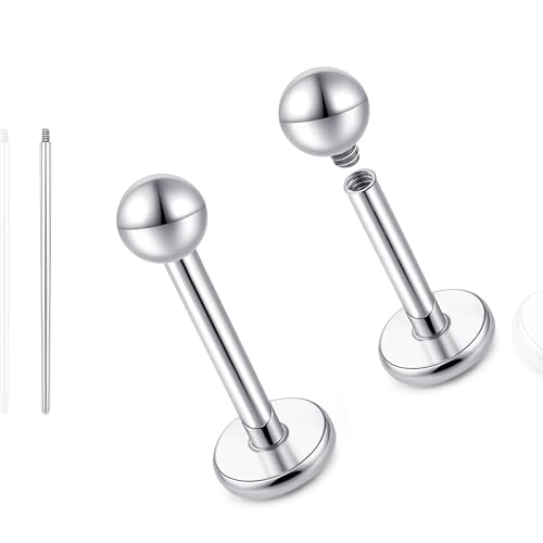 limerencia 18G Reintitan Body Piercing Schmuck, G23 Hypoallergene Flache Rückseite Innengewinde Tragus Helix Knorpel Muschel Medusa Lippen Labret Piercing Ohrstecker für Damen Herren(Kugel Silber) von limerencia