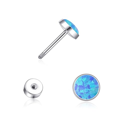 limerencia 20G Titan Ohrringe mit Flachem Rücken für Empfindliche Ohren, G23 Hypoallergenes Titan mit Simuliertem Opal, Ohrstecker mit Schraubverschluss für Knorpel Helix Tragus(Blau,5mm) von limerencia