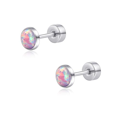 limerencia 20G Titan Ohrringe mit Flachem Rücken für Empfindliche Ohren, G23 Hypoallergenes Titan mit Simuliertem Opal, Ohrstecker mit Schraubverschluss für Knorpel Helix Tragus(Lila,4mm) von limerencia