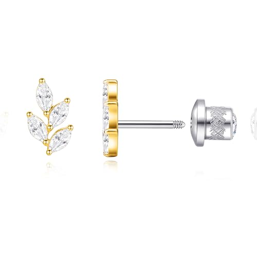 Limerencia Hypoallergene G23 Implantat Grade Titan Schraube zurück Ohrringe Tragus 20G Helix F136 Piercing Post für empfindliche Ohren Knorpel(Blatt A) von limerencia