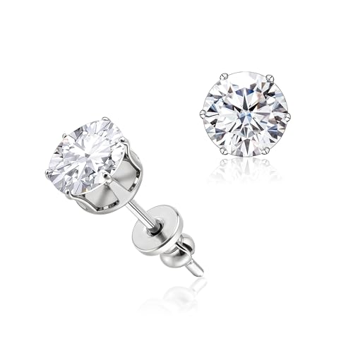 limerencia Titan Ohrringe Hypoallergen F136 Implantat Qualität Ohrstecker Runde Zirkonia 6 Prong Ohrstecker für Frauen und Männer mit empfindlichen Ohren(Weiß, Silber) von limerencia