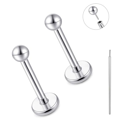 limerencia Titan Fadenlose Flache Rücken Ohrring Stud, 20G Press Fit Titan Push Pop in Knorpel Tragus Labret Lippe Medusa Muschel Körper Piercing Schmuck Hypoallergen für Damen Herren (2MM Silber) von limerencia