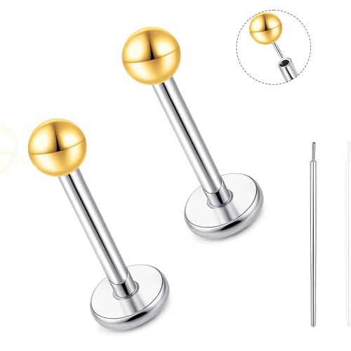limerencia Titan Fadenlose Flache Rücken Ohrring Stud, 20G Press Fit Titan Push Pop in Knorpel Tragus Labret Lippe Medusa Muschel Körper Piercing Schmuck Hypoallergen für Damen Herren (3MM Goldene) von limerencia