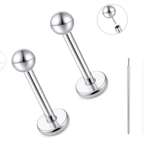 limerencia Titan Fadenlose Flache Rücken Ohrring Stud, 20G Press Fit Titan Push Pop in Knorpel Tragus Labret Lippe Medusa Muschel Körper Piercing Schmuck Hypoallergen für Damen Herren (3MM Silber) von limerencia
