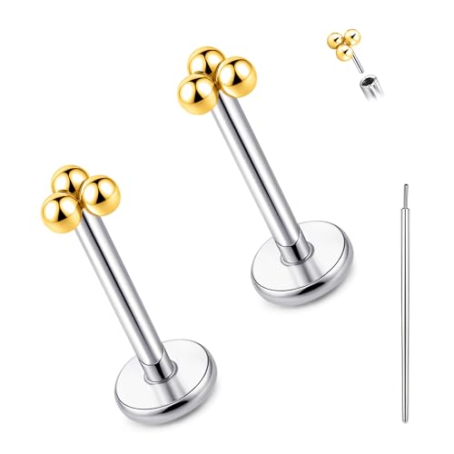 limerencia Titan Fadenlose Flache Rücken Ohrring Stud, 20G Press Fit Titan Push Pop in Knorpel Tragus Labret Lippe Medusa Muschel Körper Piercing Schmuck Hypoallergen für Damen Herren (Goldene) von limerencia