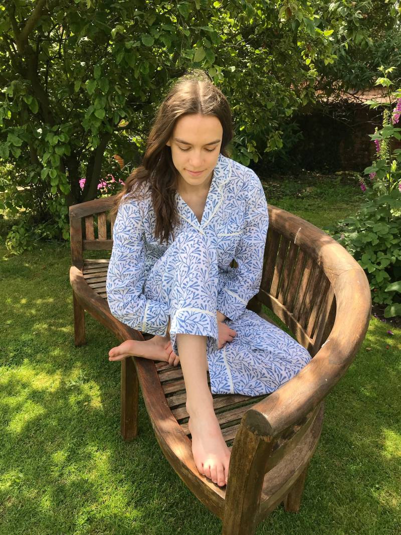 Blauer Baumwollpyjama, Pyjama-Set Aus Baumwolle, Brautjungfern-Pyjama, Damen-Pjs, Nachtwäsche, Pj105 von limetreedesign