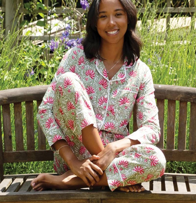 Rosa Und Grün Geblümter Baumwoll-Pyjama, Langarm-Pyjama, Brautjungfer Pyjama, Pjs, Pj101 von limetreedesign