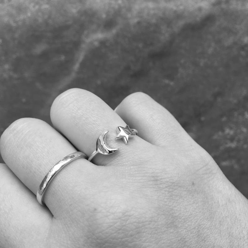 Verstellbar Mond Und Stern Charm Ring Sterling Silber von limetreedesign