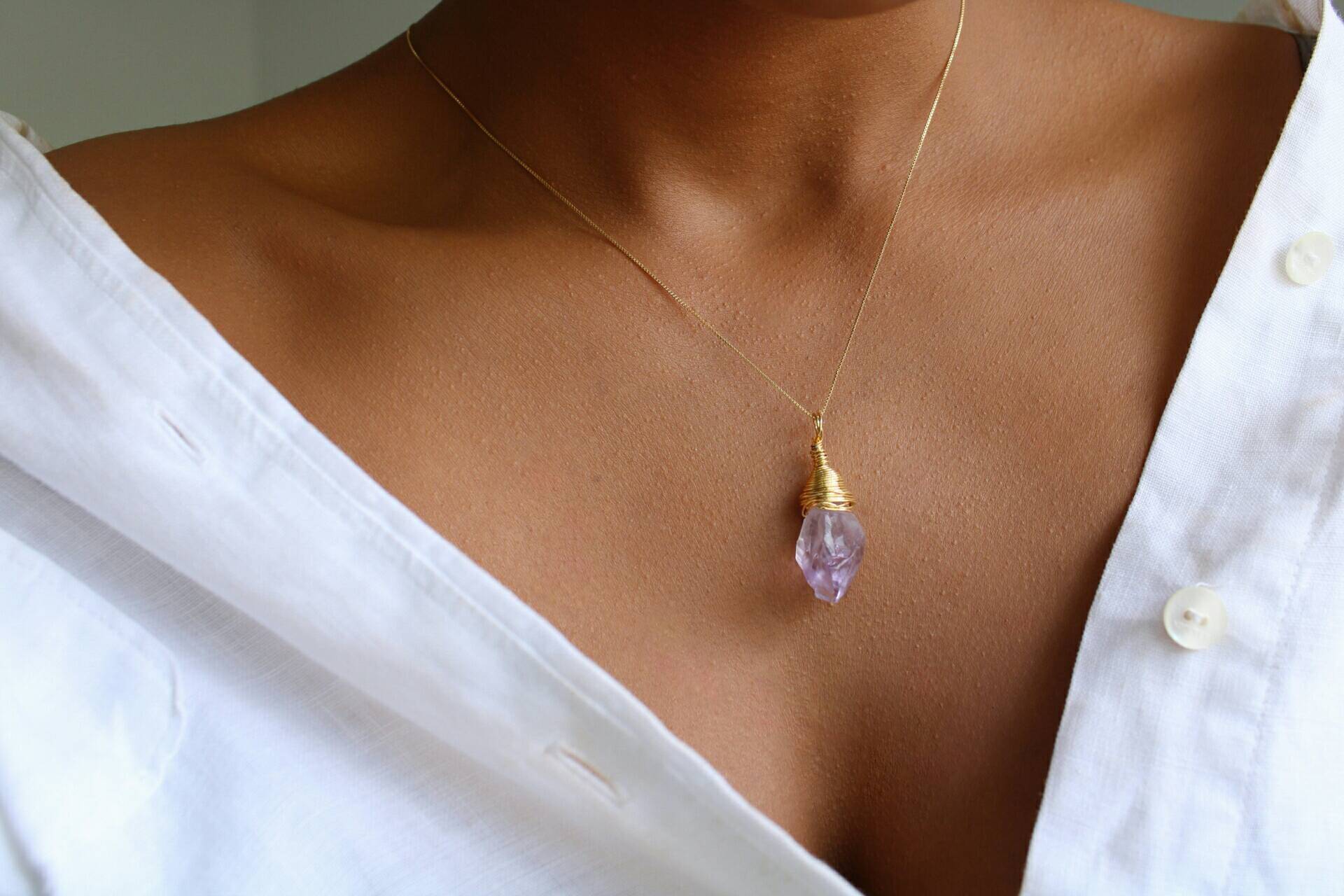 Rohe Amethyst Kristallkette 18K Gold Filled Kette, Februar Geburtsstein Rohe Amethyst Kristallkette 18K Gold Filled Kette, Februar Geburtsstein von linasjewels