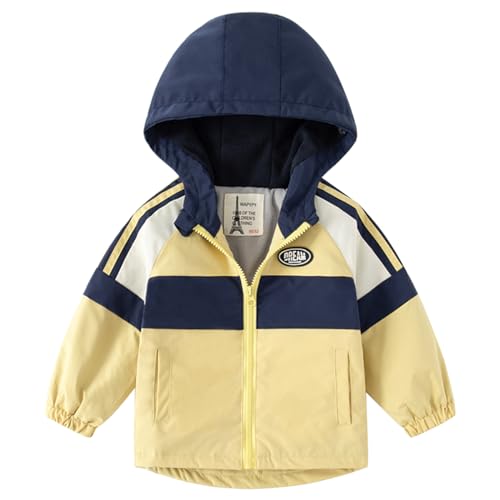 linboo Baby Jungen Jacke Frühling Winddichtes Oberteil mit Kapuze Hoodie Übergangsjacke Windbreaker Kinderjacke Herbstjacke, Farbblocking gelb, 104-110 von linboo