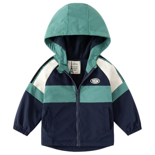linboo Baby Jungen Jacke Frühling Winddichtes Oberteil mit Kapuze Hoodie Übergangsjacke Windbreaker Kinderjacke Herbstjacke, Farbblocking grün, 98 von linboo