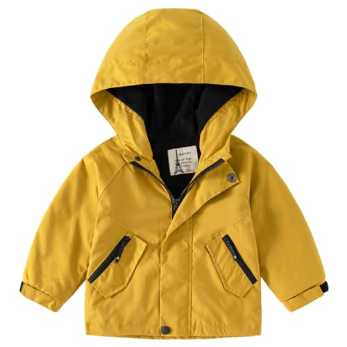 linboo Baby Jungen Jacke Frühling Winddichtes Oberteil mit Kapuze Hoodie Übergangsjacke Windbreaker Kinderjacke Herbstjacke, Gelb, 98 von linboo
