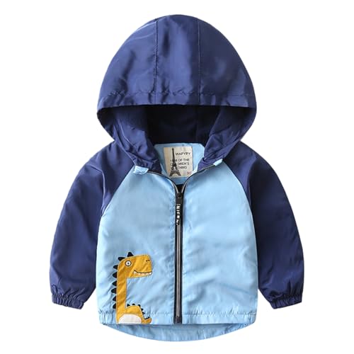 linboo Baby Jungen Jacke Frühling Winddichtes Oberteil mit Kapuze Hoodie Übergangsjacke Windbreaker Kinderjacke Herbstjacke, Zweifarbig Blau, 98 von linboo