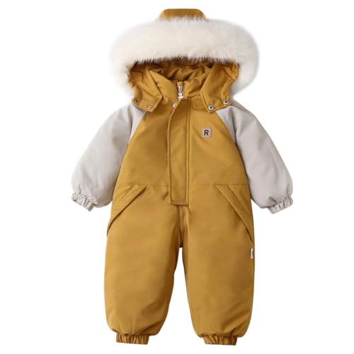 linboo Baby Kinder Winter Overall mit Kapuze Strampler Schneeanzug Jungen Mädchen Langarm Jumpsuit Warm Gefütterte Jacke Daunen Outwear Hoodies Outfits, Gelbe Tarnung, 86-92(Herstellergröße: 90) von linboo