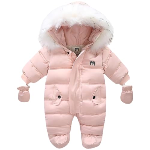 linboo Baby Schneeanzüge Jungen Mädchen Winter Overall Kleinkind Strampler Warm Jumpsuit Mit Handschuhe, Rosa, 90 von linboo