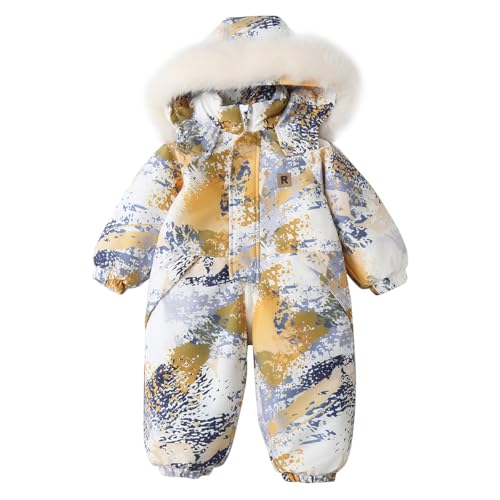 linboo Baby Schneeanzug Strampler Winter Overall Daunenjacke Einteiliger mit Kapuze Warmer Jungen Mädchen Jumpsuit Winterjacke Kinder, Gelbe Tarnung, 98(Herstellergröße: 100) von linboo