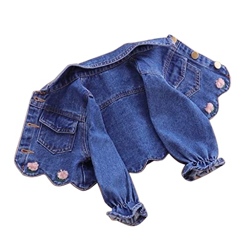 linboo Jeans Jacke für Mädchen mit Hohem Bund Kurz Übergangsjacke Frühling Herbst Jeansjacke, Blau, 116-122 von linboo