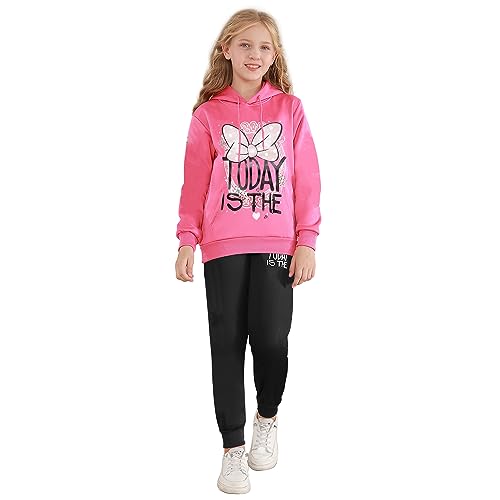 linboo Jogginganzug Mädchen Zweiteiliges Bekleidungsset Kinder Trainingsanzug/Sportanzug Cartoon Gedruckte Pullover + Sporthosen Set mit Niedlichem Bogen&Buchstabendruck, 134-140 von linboo