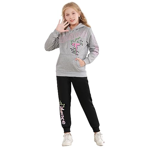 linboo Jogginganzug Mädchen Zweiteiliges Bekleidungsset Kinder Trainingsanzug/Sportanzug Cartoon Gedruckte Pullover + Sporthosen Set mit Niedlichem Bogen&Buchstabendruck, 110-116 von linboo