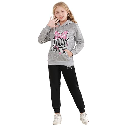 linboo Jogginganzug Mädchen Zweiteiliges Bekleidungsset Kinder Trainingsanzug/Sportanzug Cartoon Gedruckte Pullover + Sporthosen Set mit Niedlichem Bogen&Buchstabendruck, 110-116 von linboo