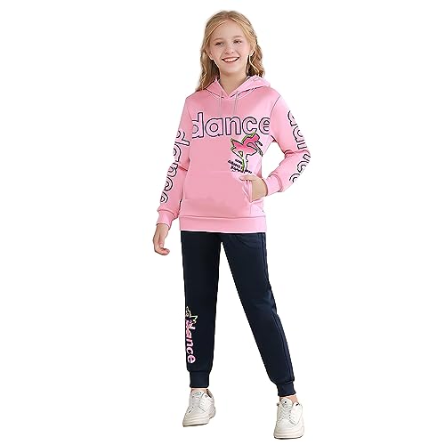 linboo Jogginganzug Mädchen Zweiteiliges Bekleidungsset Kinder Trainingsanzug/Sportanzug Cartoon Gedruckte Pullover + Sporthosen Set mit Niedlichem Bogen&Buchstabendruck, 122-128 von linboo