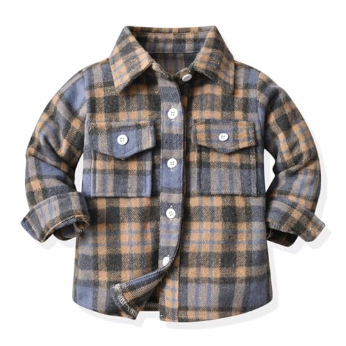 linboo Jungen Kariertes Flanellhemd Jacke Freizeithemden Langarm Button-Down Hemden Shirt Herbst Früghling Übergangsjacke Kindermantel, BM0314 Blau, 146-152 von linboo