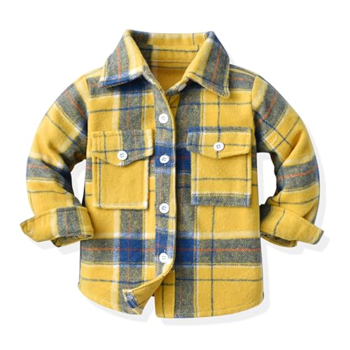 linboo Jungen Kariertes Flanellhemd Jacke Freizeithemden Langarm Button-Down Hemden Shirt Herbst Früghling Übergangsjacke Kindermantel, Grau 01#, 146-152 von linboo