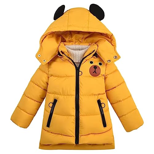 linboo Jungen Winterjacke Kinder Warme Wintermantel mit Kapuze Verdickte Jacke Blouson Winddicht Winter Kapuzenparka, Gelb, 122-128(Label: 3XL) von linboo