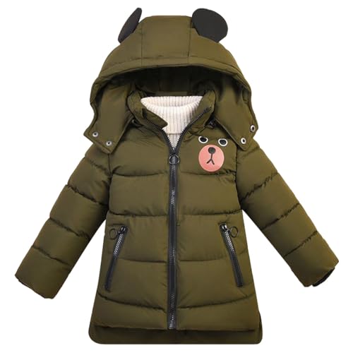 linboo Jungen Winterjacke Kinder Warme Wintermantel mit Kapuze Verdickte Jacke Blouson Winddicht Winter Kapuzenparka, Grün, 92-98(Label: L) von linboo