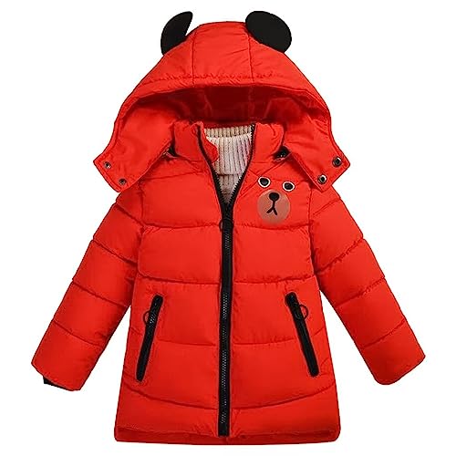 linboo Jungen Winterjacke Kinder Warme Wintermantel mit Kapuze Verdickte Jacke Blouson Winddicht Winter Kapuzenparka, Rot, 122-128(Label: 3XL) von linboo