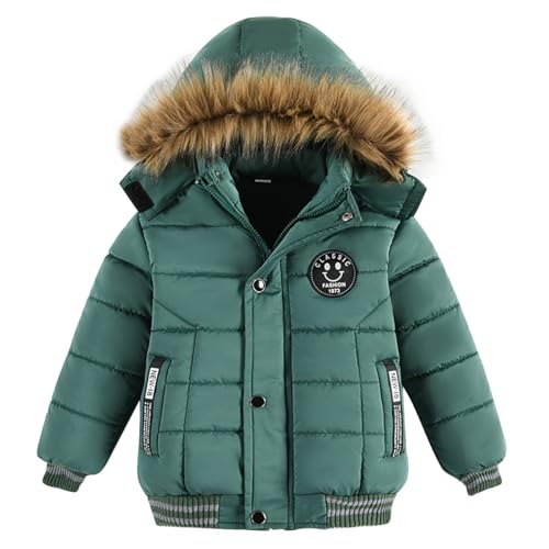 linboo Jungen Winterjacke Outdoor Mantel Parka mit Fellkapuze Steppjacke Baumwolle Kinderjacke Warm Wintermantel Gefüttert Winter Kapuzenjacke, Grün, 128(Herstellergröße: 130) von linboo
