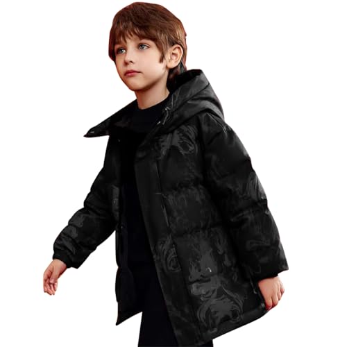 linboo Jungen Winterjacke mit Kapuze Warm Winddicht Parka Jacke Coole Steppjacke Kinder Wintermantel Kapuzenjacke, Schwarz, 158(Herstellergröße: 160) von linboo