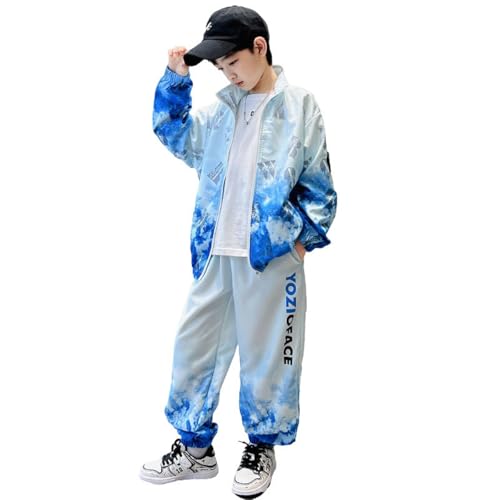 linboo Kinder 2tlg Bekleidungsset Sweatjacke und Hose Jungen Sportanzug Jogginganzug Trainingsanzug Freizeitanzug, Blau, 158(Herstellergröße: 170) von linboo