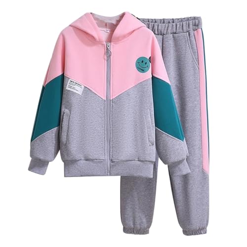 linboo Kinder Jogginganzug Mädchen Sportkleidung Set Sweatjacke und Jogginghose Sportanzug Trainingsanzug Activewear, Grau, 140(Herstellergröße: 150) von linboo