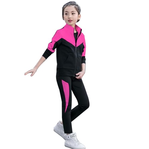 linboo Kinder Jogginganzug Mädchen Trainingsanzug 2tlg Sportanzug Bekleidungsset Sweatjacke und Jogginghose Freizeit Anzug, Rosa, 104-110(Herstellergröße: 110) von linboo