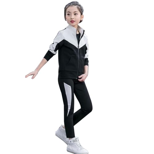 linboo Kinder Jogginganzug Mädchen Trainingsanzug 2tlg Sportanzug Bekleidungsset Sweatjacke und Jogginghose Freizeit Anzug, Weiß, 152-158(Herstellergröße: 160) von linboo