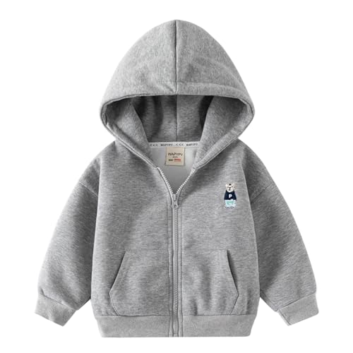 linboo Kinder Jungen Jacke Baumwoll Hoodie Sweatjacke Frühling Herbst Übergangsjacke, Warme Baby Reißverschluss Pullover Outdoor Jacke Mantel Windbreaker, Karikaturgrau, 86-92 von linboo