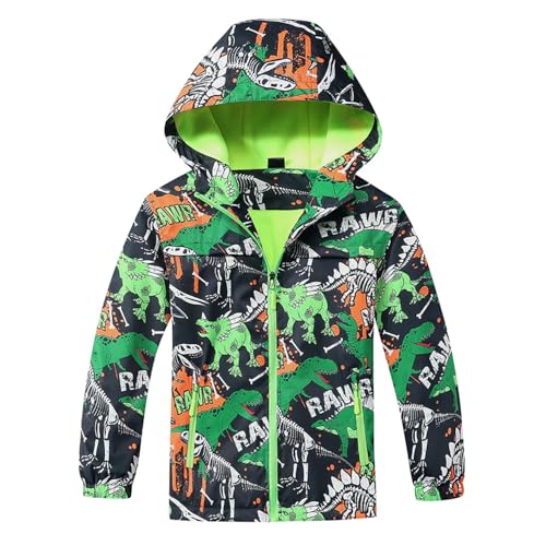 linboo Kinder Jungen Softshelljacke Frühling und Herbst Jacke Übergangsjacke Fleecefütterung Warm Atmungsaktiv Winddicht Outdoorjacke mit Kapuze, Grün, 104-110(Herstellergröße: 120) von linboo