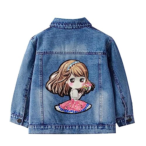 linboo Kinder Mädchen Jeansjacke Frühling Herbst Denim Jacke übergangsjacke Warm Atmungsaktiv, Blau A, 134-140 von linboo