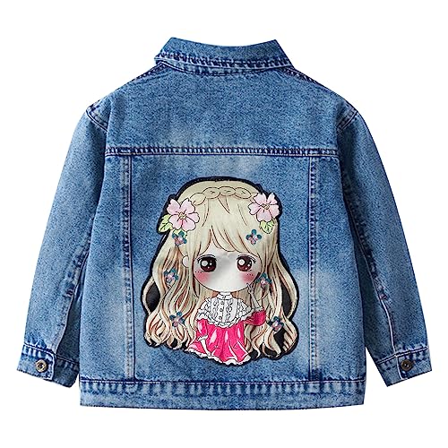 linboo Kinder Mädchen Jeansjacke Frühling Herbst Denim Jacke übergangsjacke Warm Atmungsaktiv, Blau B, 128 von linboo