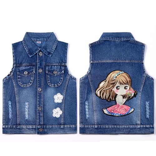 linboo Kinder Mädchen Jeansweste Ärmellos Jacke mit Rot Kapuze Frühling Herbst Weste Mantel Denim Slim Fit Outwear Top, Ohne Hut 01, 146-152(Etikettengröße: 150) von linboo