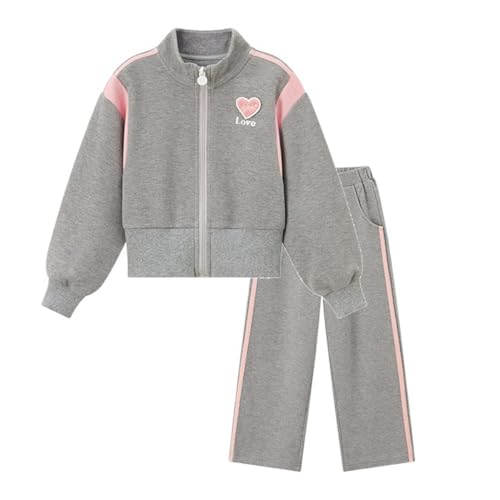 linboo Kinder Mädchen Sportkleidung 2tlg Jogginganzug Sweatjacke und Sporthose Kleidung Set Freizeitset Frühling Herbst, Grau, 128 von linboo