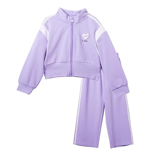 linboo Kinder Mädchen Sportkleidung 2tlg Jogginganzug Sweatjacke und Sporthose Kleidung Set Freizeitset Frühling Herbst, Violett, 134-140 von linboo