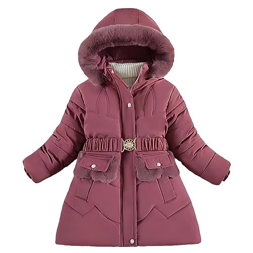 linboo Kinder Mädchen Winterjacke Warm Fleece Wintermantel Parka Jacke Outdoor Mäntel Verdickte Skijacke mit Kapuze, Rot 01, 128 von linboo