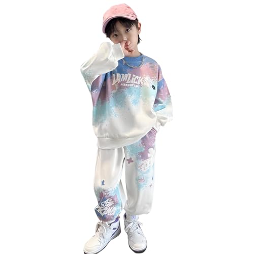 linboo Kinder Sportbekleidung Jungen Trainingsanzug Jogginganzug Dance Set Langarm Hoodie + Sporthose Freizeitanzug, Blau, 146-152 von linboo