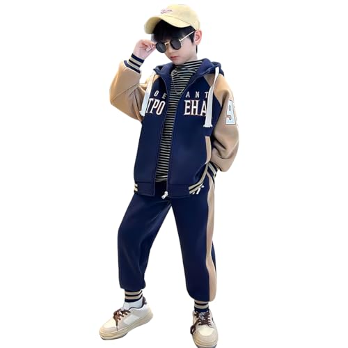 linboo Kinder Trainingsanzug Jungen Jogginganzug 2tlg Sweatjacke mit Kapuze und Hose Hoodie Sports Jogging Suit Freizeitset, Blau, 158 von linboo