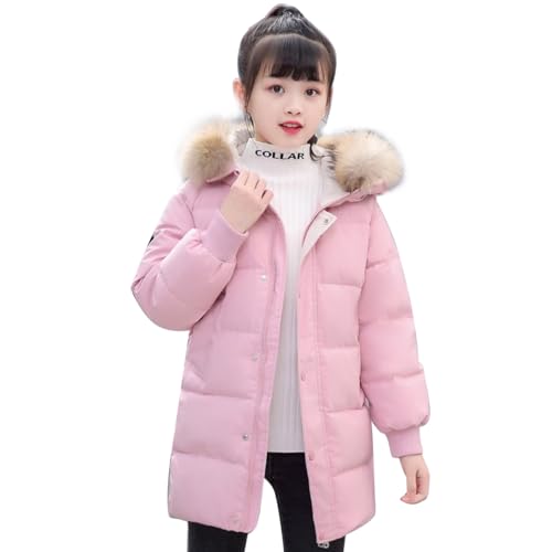 linboo Kinder Winterjacke Jungen Mädchen Warm Gefüttert Jacke mit Fellkapuze Wintermantel Lange Winterparka Winddicht Freizeit Parka, Rosa, 140(Herstellergröße: 150) von linboo