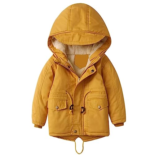 linboo Kinder Winterjacke Jungen Mädchen Warm Gefütterte Blouson Hoodie Dicke Mantel Parka Baby Wintermäntel, Gelb, 116-122(Etikettengröße: 120) von linboo