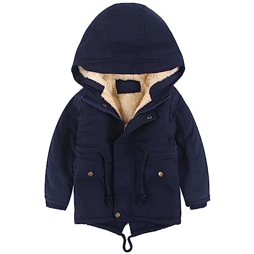 linboo Kinder Winterjacke Jungen Mädchen Warm Gefütterte Blouson Hoodie Dicke Mantel Parka Baby Wintermäntel, Marineblau, 110 von linboo